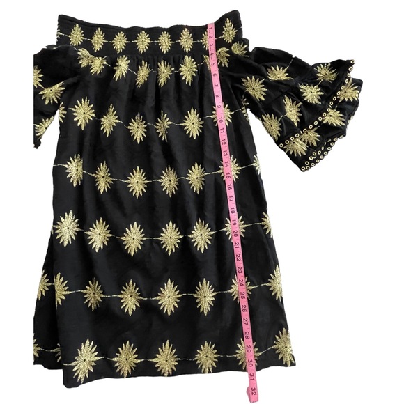 Boston Proper Black Gold Embroidered Off Shoulder Lined Dress Size Medium - Picture 11 of 12